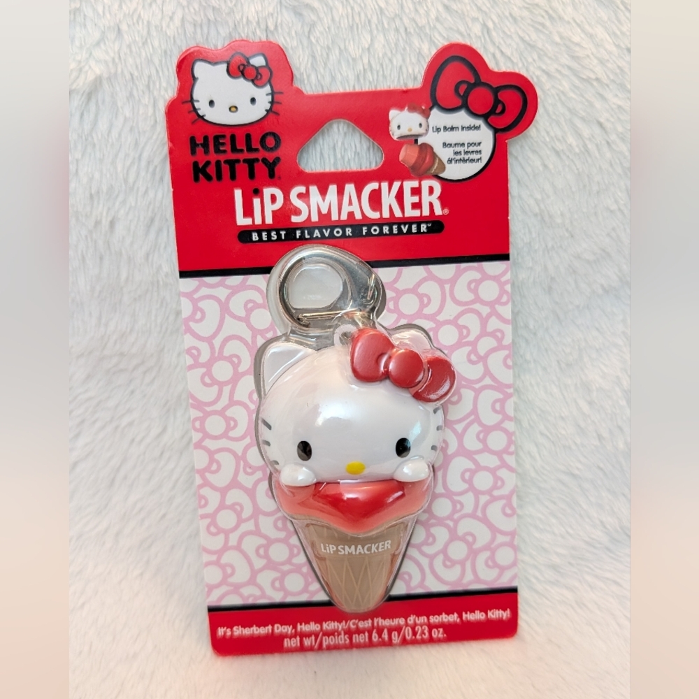 Lip Smacker Hello Kitty Ice Cream Cone Lip Balm on a keychain.